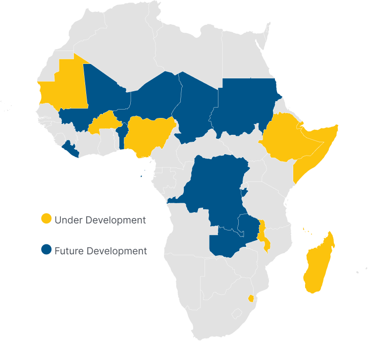 Map of Africa showing AMP country coverage